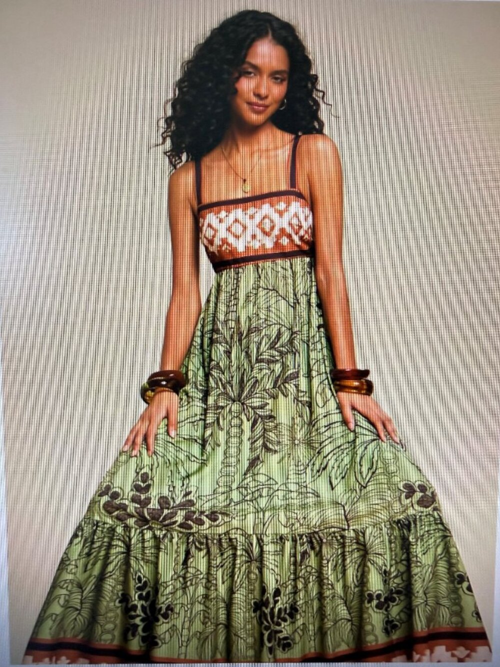 Green Printed Maxi  Sun Dress,Boho Lightweight and Soft  Large New - Picture 4 of 7